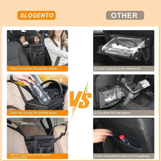 Alt view image 4 of 7 - Hanging Car Trash Bag with Lid, 1.7 Gallon Leak Proof Garbage Bin | Collapsible Garbage Organizer with Side Pockets, Multipurpose Storage Bin for Car Center Console & Vehicle Interior Use