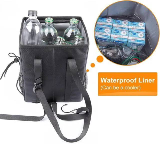 Alt view image 7 of 7 - Hanging Car Trash Bag with Lid, 1.7 Gallon Leak Proof Garbage Bin | Collapsible Garbage Organizer with Side Pockets, Multipurpose Storage Bin for Car Center Console & Vehicle Interior Use