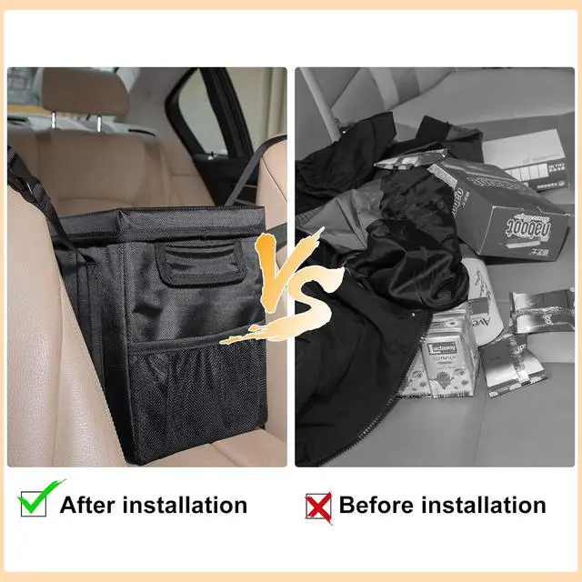 Alt view image 6 of 7 - Hanging Car Trash Bag with Lid, 1.7 Gallon Leak Proof Garbage Bin | Collapsible Garbage Organizer with Side Pockets, Multipurpose Storage Bin for Car Center Console & Vehicle Interior Use