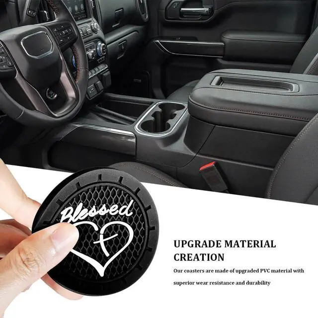 Alt view image 3 of 7 - 2PCS Car Cup Holder Coaster, Cup Holder Insert, 2.75 Inch Anti Slip Shockproof Embedded Drink Mat, Blessed Cross and Heart Christian Auto Drink Cup Mat Car Accessories Fit Cars (Black)
