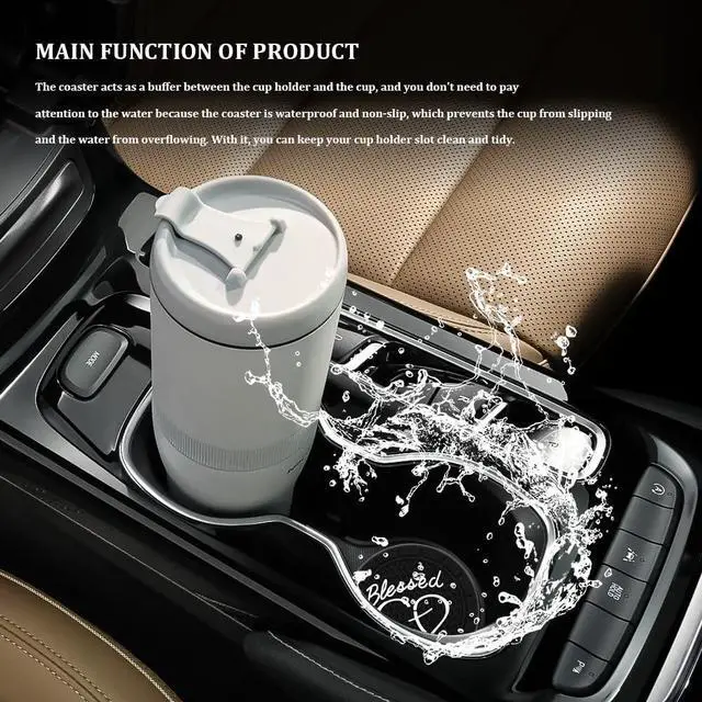 Alt view image 6 of 7 - 2PCS Car Cup Holder Coaster, Cup Holder Insert, 2.75 Inch Anti Slip Shockproof Embedded Drink Mat, Blessed Cross and Heart Christian Auto Drink Cup Mat Car Accessories Fit Cars (Black)
