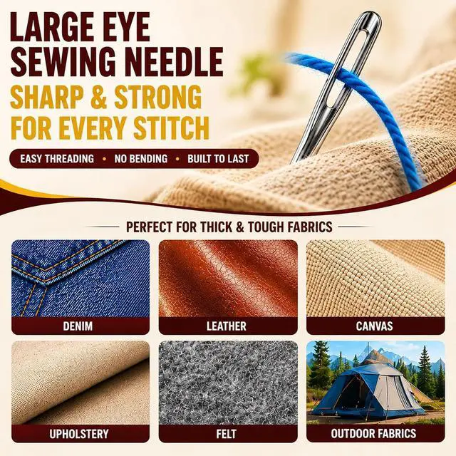 Alt view image 3 of 7 - 42 Pcs Large Eye Hand Sewing Needles, 6 Sizes Easy Threading Sharp Stainless Steel Sewing Needles Kit with Threader, Thimble, Seam Ripper & Metal Case for Mending, Embroidery, Leather & Crafts