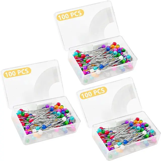 Main image of DTDNZKN 300PCS Sewing Pins with Glass Ball Heads | Straight Pins for Fabric, Multicolor Corsage Stick Pins for Dressmaker