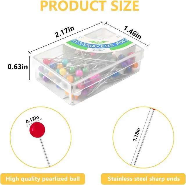 Alt view image 2 of 6 - DTDNZKN 300PCS Sewing Pins with Glass Ball Heads | Straight Pins for Fabric, Multicolor Corsage Stick Pins for Dressmaker