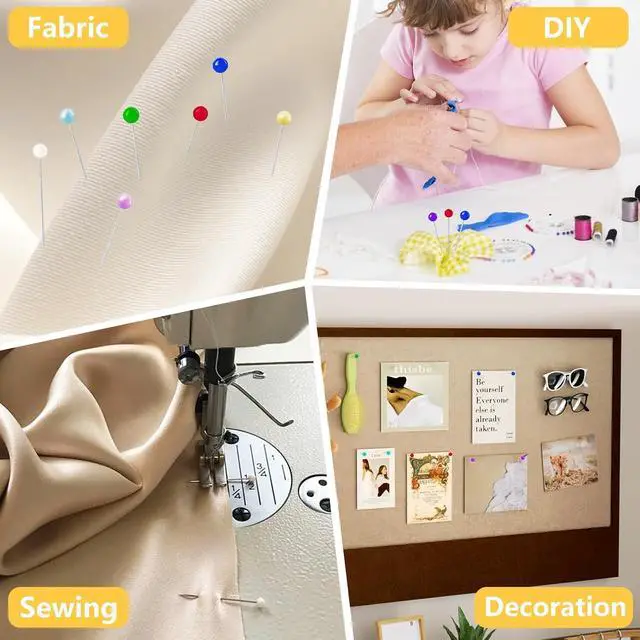 Alt view image 3 of 6 - DTDNZKN 300PCS Sewing Pins with Glass Ball Heads | Straight Pins for Fabric, Multicolor Corsage Stick Pins for Dressmaker