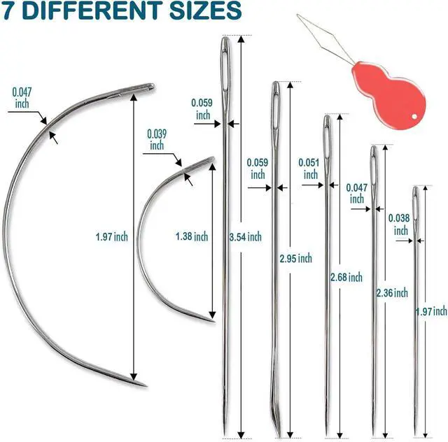 Alt view image 2 of 7 - Pikdmin 7+1 Pcs Heavy Duty Hand Sewing Needles Kit, 5 Leather Hand Sewing Needle 2 Curved Needle and 1 pcs Needle threaders for Home Upholstery,Leather Needles for Hand Sewing,Carpet Canvas Repair