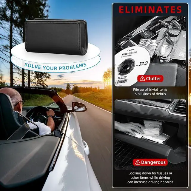 Alt view image 6 of 7 - Car Trash Can, Leather Car Trash Bin Door Organizer with a Roll of Garbage Bag, Foldable Hanging Mini Cars Storage Must Have Essentials Interior Accessories(Black)