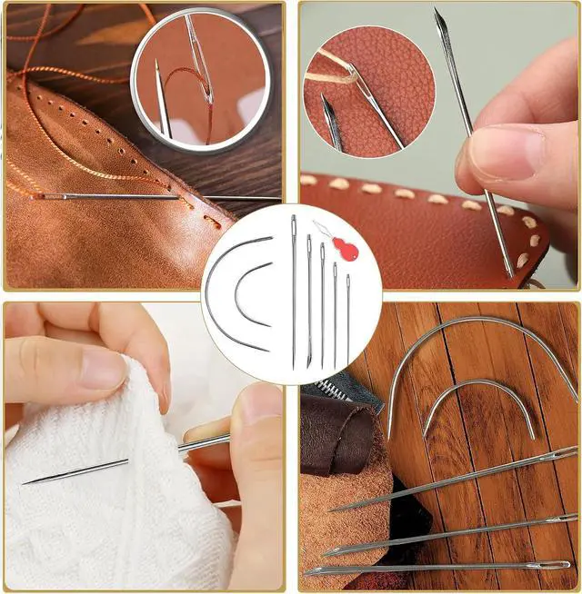 Alt view image 4 of 7 - Pikdmin 7+1 Pcs Heavy Duty Hand Sewing Needles Kit, 5 Leather Hand Sewing Needle 2 Curved Needle and 1 pcs Needle threaders for Home Upholstery,Leather Needles for Hand Sewing,Carpet Canvas Repair