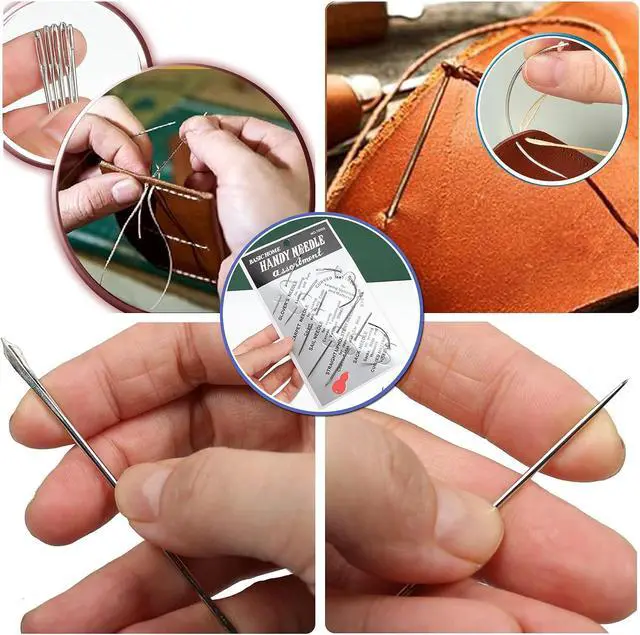 Alt view image 5 of 7 - Pikdmin 7+1 Pcs Heavy Duty Hand Sewing Needles Kit, 5 Leather Hand Sewing Needle 2 Curved Needle and 1 pcs Needle threaders for Home Upholstery,Leather Needles for Hand Sewing,Carpet Canvas Repair