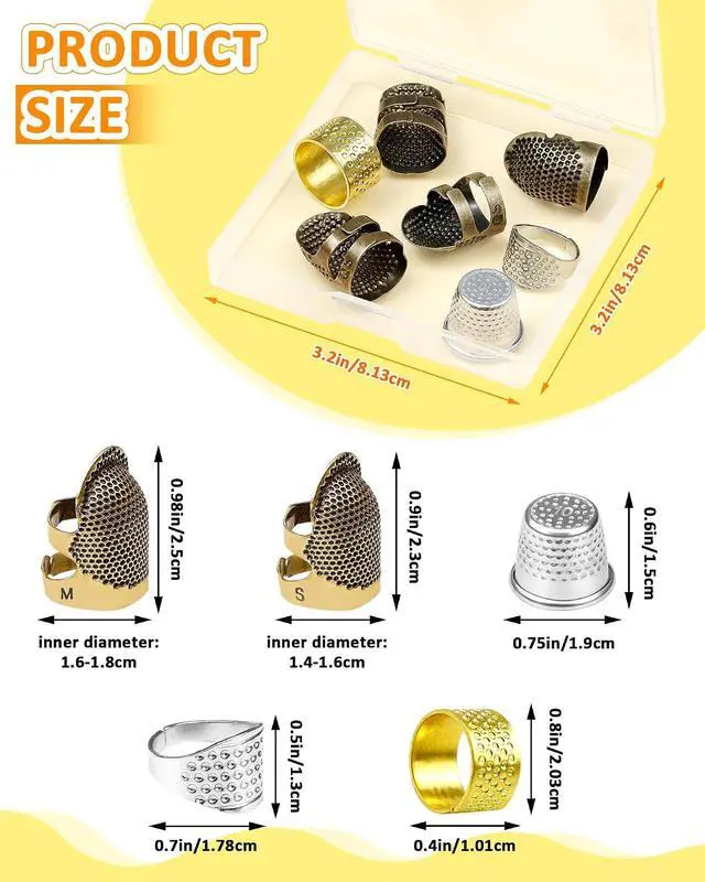 Alt view image 2 of 5 - FIVEIZERO Thimble Kit 7 PCS Sewing Thimbles for Hand Sewing, Metal Finger Protectors, Thimble Ring for Quilting and Embroidery