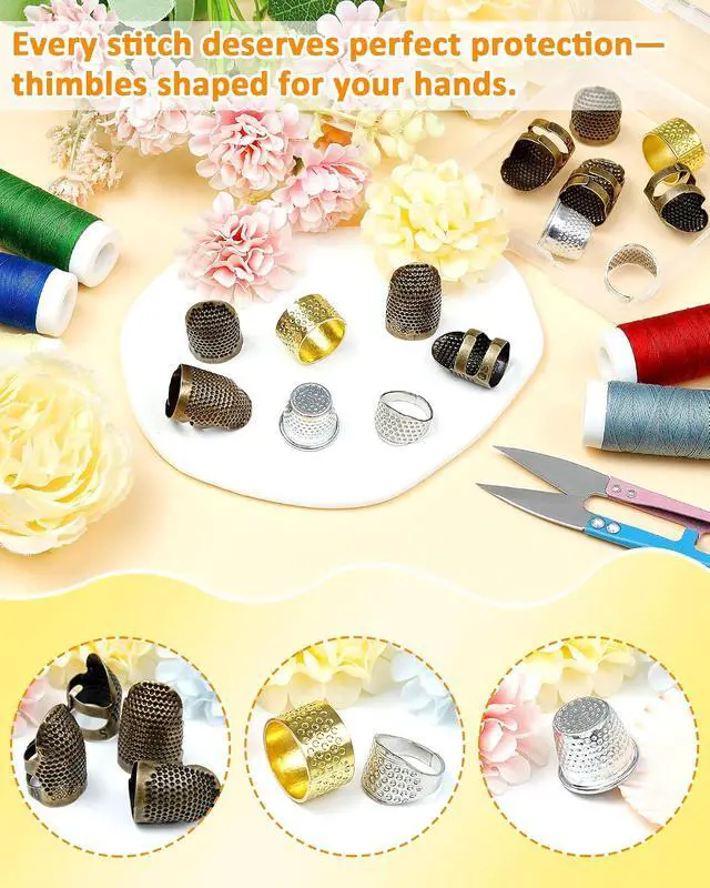 Alt view image 3 of 5 - FIVEIZERO Thimble Kit 7 PCS Sewing Thimbles for Hand Sewing, Metal Finger Protectors, Thimble Ring for Quilting and Embroidery