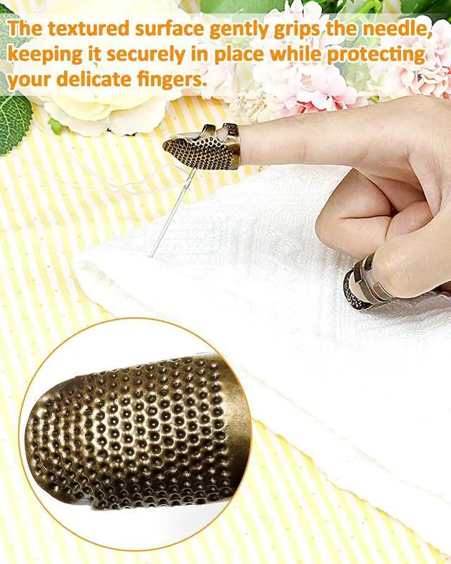 Alt view image 4 of 5 - FIVEIZERO Thimble Kit 7 PCS Sewing Thimbles for Hand Sewing, Metal Finger Protectors, Thimble Ring for Quilting and Embroidery