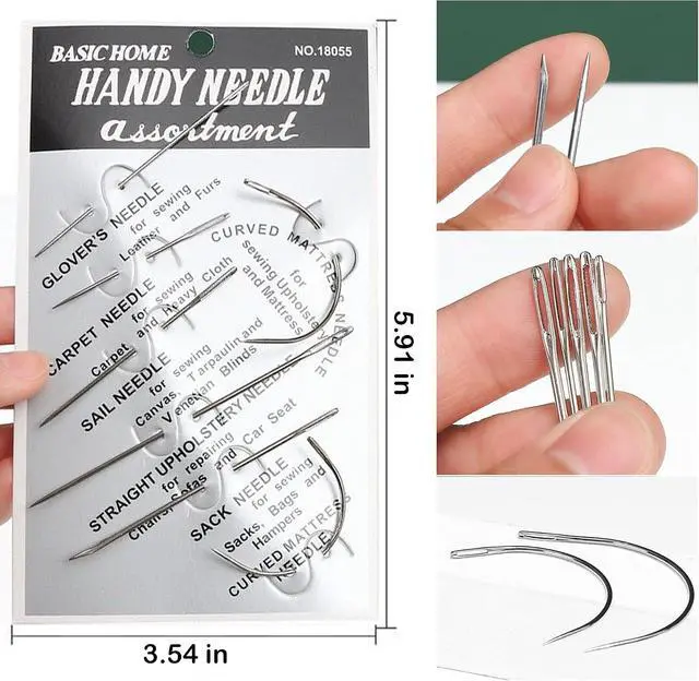 Alt view image 6 of 7 - Pikdmin 7+1 Pcs Heavy Duty Hand Sewing Needles Kit, 5 Leather Hand Sewing Needle 2 Curved Needle and 1 pcs Needle threaders for Home Upholstery,Leather Needles for Hand Sewing,Carpet Canvas Repair