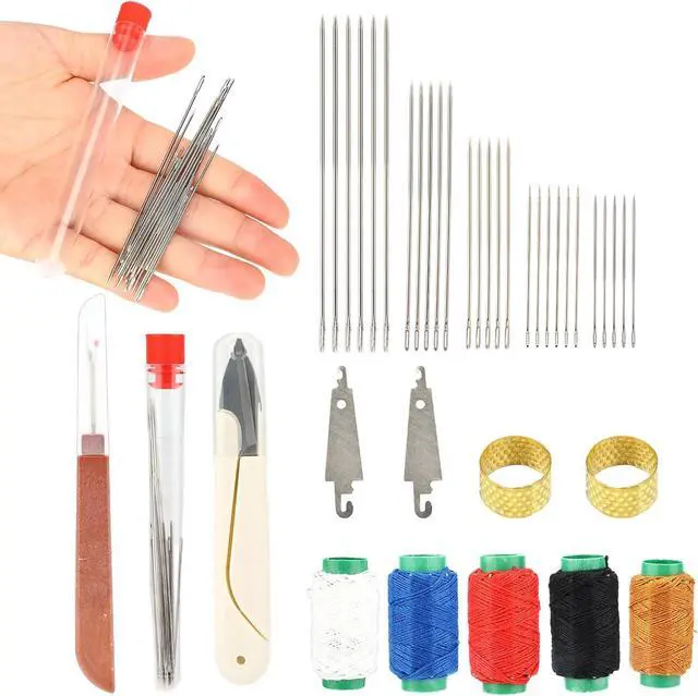Main image of Sinbana 37pcs Big Eye Steel Needle Set, Portable Hand Sewing Needles with Small Scissors 5 Thread 2 Needle Threader 2 Thimble & Thread Ripper Tools for Beginners & Craft Lovers