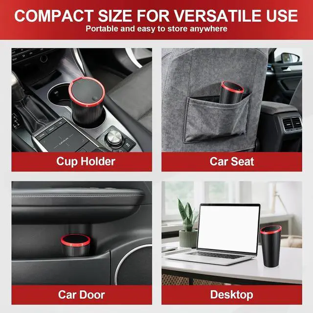 Alt view image 4 of 7 - SINGARO Car Trash Can with Lid, Leakproof Mini Garbage Bin for Car Cup Holder, Small Trash Can for Vehicle, Home & Office - Includes 30 Bags, Easy Clean (Black-Red)