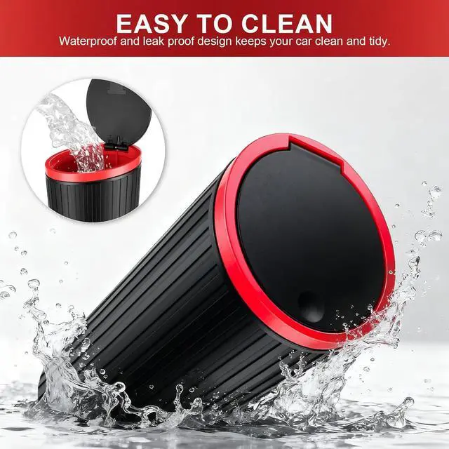Alt view image 6 of 7 - SINGARO Car Trash Can with Lid, Leakproof Mini Garbage Bin for Car Cup Holder, Small Trash Can for Vehicle, Home & Office - Includes 30 Bags, Easy Clean (Black-Red)