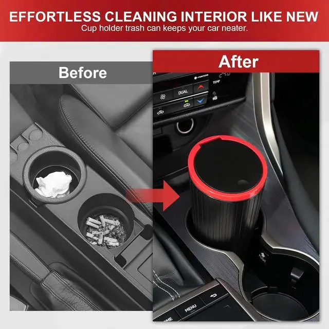 Alt view image 7 of 7 - SINGARO Car Trash Can with Lid, Leakproof Mini Garbage Bin for Car Cup Holder, Small Trash Can for Vehicle, Home & Office - Includes 30 Bags, Easy Clean (Black-Red)