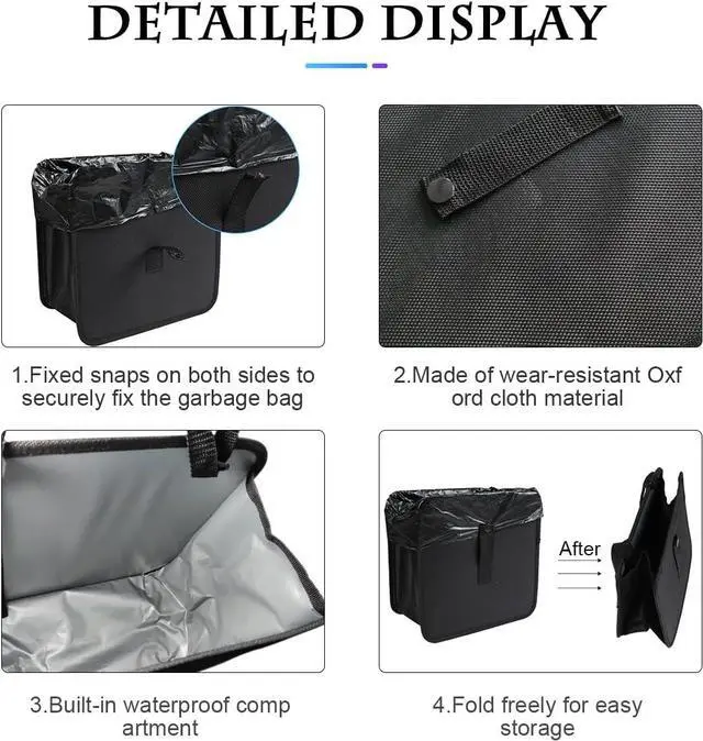 Alt view image 3 of 7 - Fekey&JF Foldable Waterproof Car Trash Can, Small | leakproof liner, hanging storage-bag design, fits most cars, SUVs, and trucks, car interior accessories