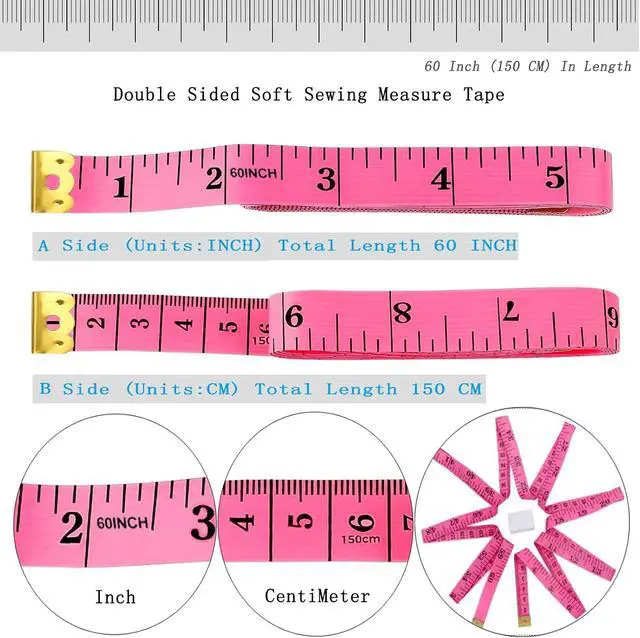 Alt view image 2 of 6 - 60 Inch Tape Measure Soft Measuring Tape for Body Fabric Sewing Tailor | Cloth Knitting Measurements Retractable,Soft Fashion Double Scales Rulers for Sewing,Craft Measurement(2Pack Rose Red&Black)