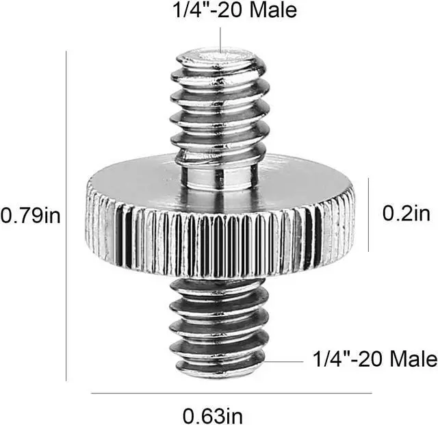 Alt view image 3 of 7 - 6 Pack International Standard 1/4"-20 Male to 1/4"-20 Male Threaded Tripod Screw Adapter Standard Tripod Mounting Thread Camera Screw Adapter Converter,Precision Made
