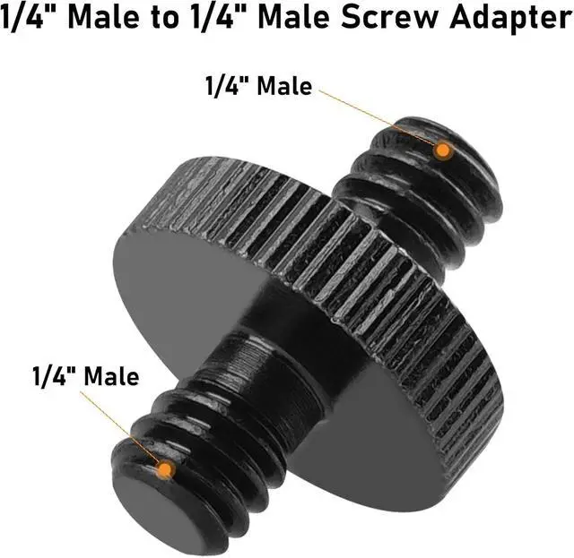 Alt view image 3 of 6 - 1/4" Male to 1/4" Male Threaded Tripod Screw Adapter Double Head Stud Standard Mounting Thread Converter for Camera Cage Mount Light Stand Monopo Shoulder Rig Tripod Black-2 Packs