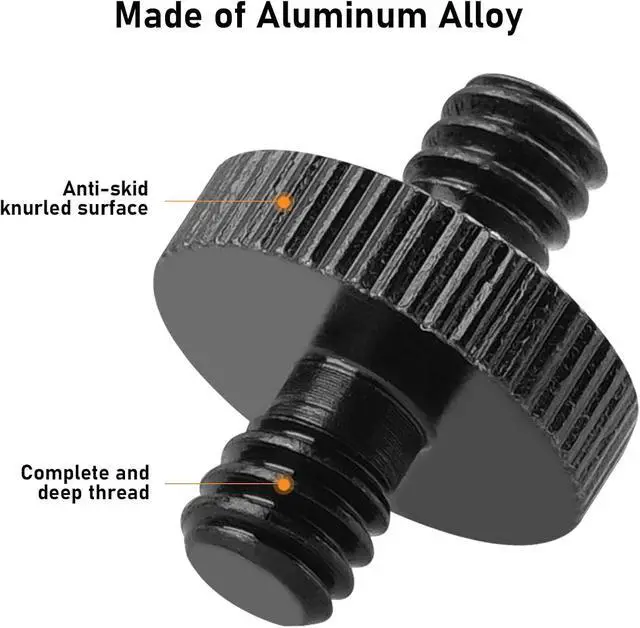 Alt view image 5 of 6 - 1/4" Male to 1/4" Male Threaded Tripod Screw Adapter Double Head Stud Standard Mounting Thread Converter for Camera Cage Mount Light Stand Monopo Shoulder Rig Tripod Black-2 Packs