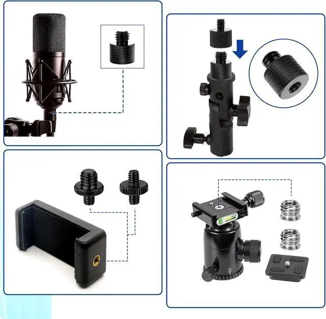 Alt view image 6 of 7 - Xthrotsenk Tripod Screw Adapter 6 Pcs Aluminum Threaded Converter 1/4 Male to 3/8 Female and 3/8 Male to 1/4 Female for Tripod Camera Monitor Mic Stand Light Stand (Black)