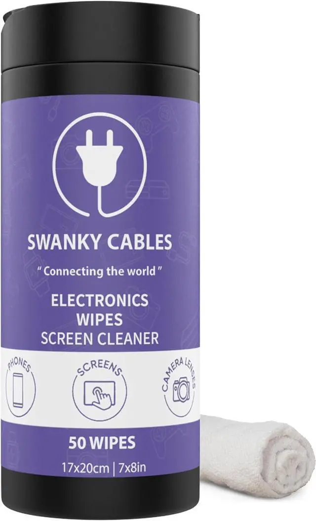 Main image of Swanky Cables Screen Cleaner Wipes: Electronic Wipes for Screens - Computer Screen Wipes for Lens, Phone, Tv Screen and Monitor Cleaning - Tech Wipes & Microfiber Cloth (Canister, 50 Count)