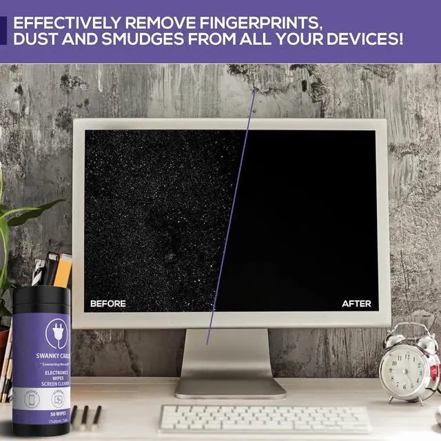 Alt view image 4 of 7 - Swanky Cables Screen Cleaner Wipes: Electronic Wipes for Screens - Computer Screen Wipes for Lens, Phone, Tv Screen and Monitor Cleaning - Tech Wipes & Microfiber Cloth (Canister, 50 Count)