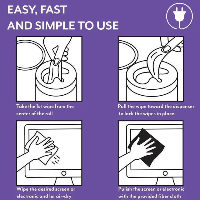 Alt view image 6 of 7 - Swanky Cables Screen Cleaner Wipes: Electronic Wipes for Screens - Computer Screen Wipes for Lens, Phone, Tv Screen and Monitor Cleaning - Tech Wipes & Microfiber Cloth (Canister, 50 Count)