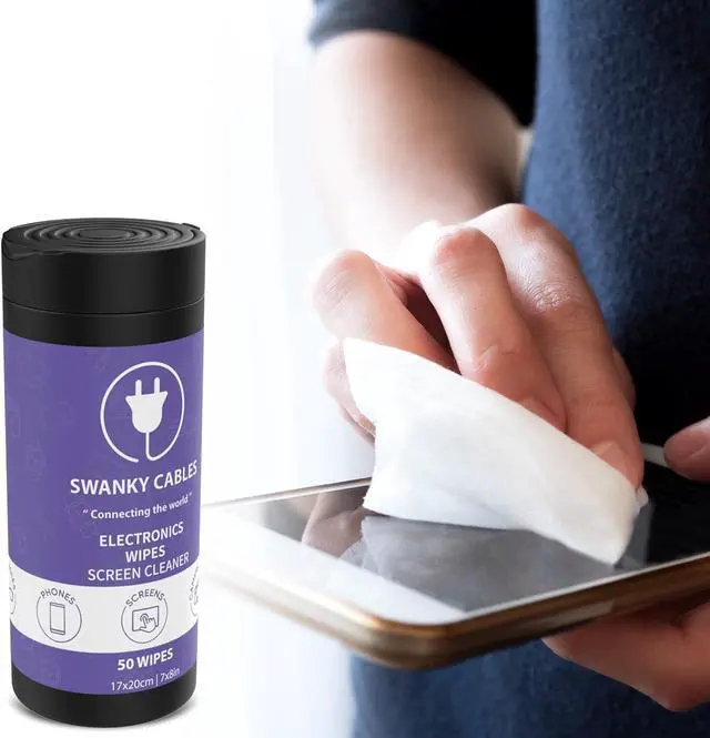 Alt view image 5 of 7 - Swanky Cables Screen Cleaner Wipes: Electronic Wipes for Screens - Computer Screen Wipes for Lens, Phone, Tv Screen and Monitor Cleaning - Tech Wipes & Microfiber Cloth (Canister, 50 Count)