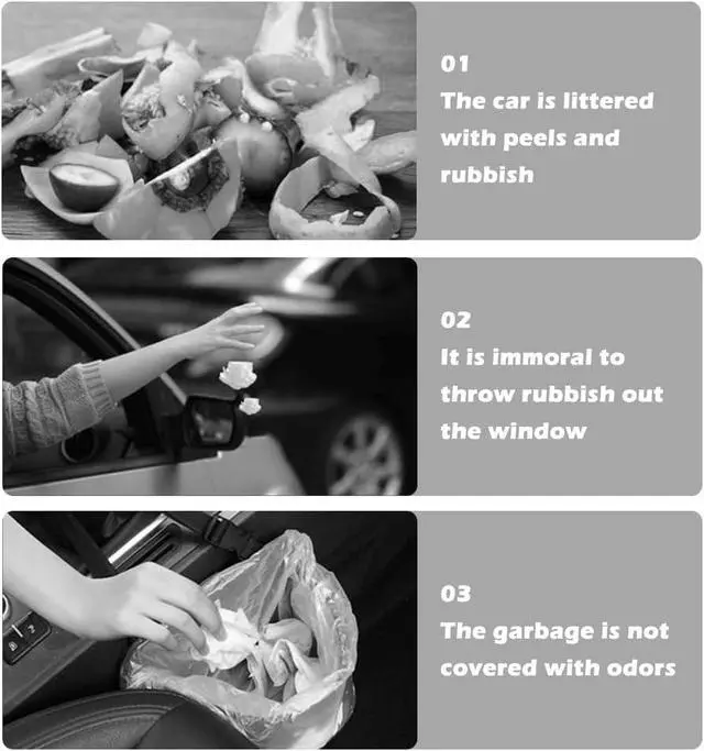 Alt view image 7 of 7 - Car Trash Can with Lid & Rhinestones Design,Push-on Car Trash Bin for Storing Trashes Items & Cars Decor Includes 30PCS Trashes Bag,Shiny Cars Garbage Can with Back Clip for Side Door (Black Diamond)