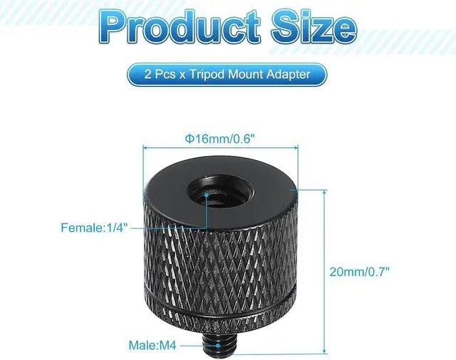 Alt view image 2 of 7 - PATIKIL Tripod Screw Adapter 1/4" Female to M4 Male, 2 Pcs Tripod Nut Connectors Camera Mount Screw Camera Double Head Converter for Microphone Holder Magic Arms Accessories, 20 mm