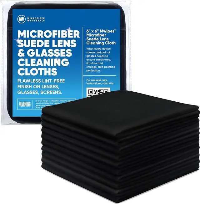 Main image of Premium Lens Glasses Cleaning Cloth by Microfiber Wholesale | Black | 6x6 | 10pk | Soft Microfiber Suede | Travel Size Reusable | No Lint Scratch-Free Durable | Lenses Glasses Phones