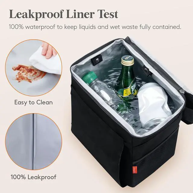 Alt view image 6 of 7 - Lifewit Car Trash Can with Lid, Garbage Bag Hanging, Trash Bin, 2 Gallon | Leakproof, Waterproof, Tissue Holder, Adjustable Straps, Magnetic Snaps, Automotive Interior Accessories, Black
