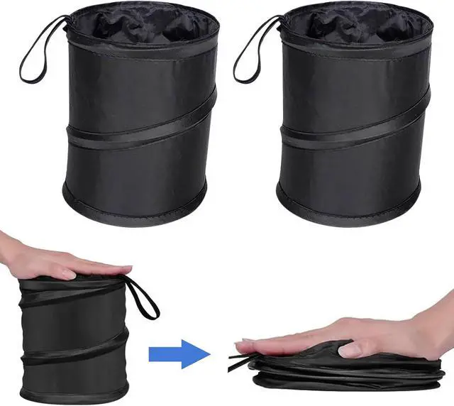 Alt view image 3 of 7 - PUXING 2PCS Car Trash Can - Mini Collapsible Pop-up Car Garbage Can | Waterproof Hanging Car Trash Bag w/Elastic Band,Portable Garbage Bin for Car/Home,Travel