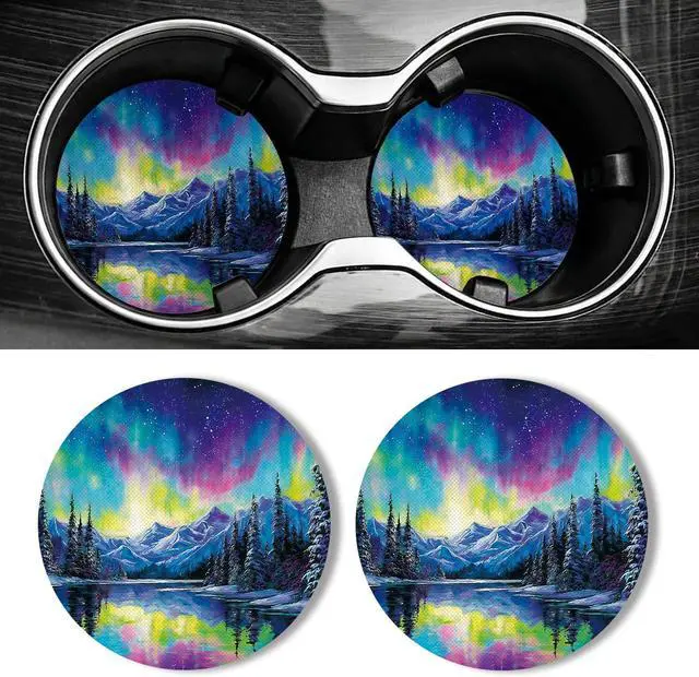 Main image of WOCOCN Car Coasters for Cup Holders - 2 Pack 2.75" Universal Rubber, Aurora | Car Cup Coaster, Non-Slip Waterproof Car Interior Accessories, Cute Car Decor Gifts for Women and Men