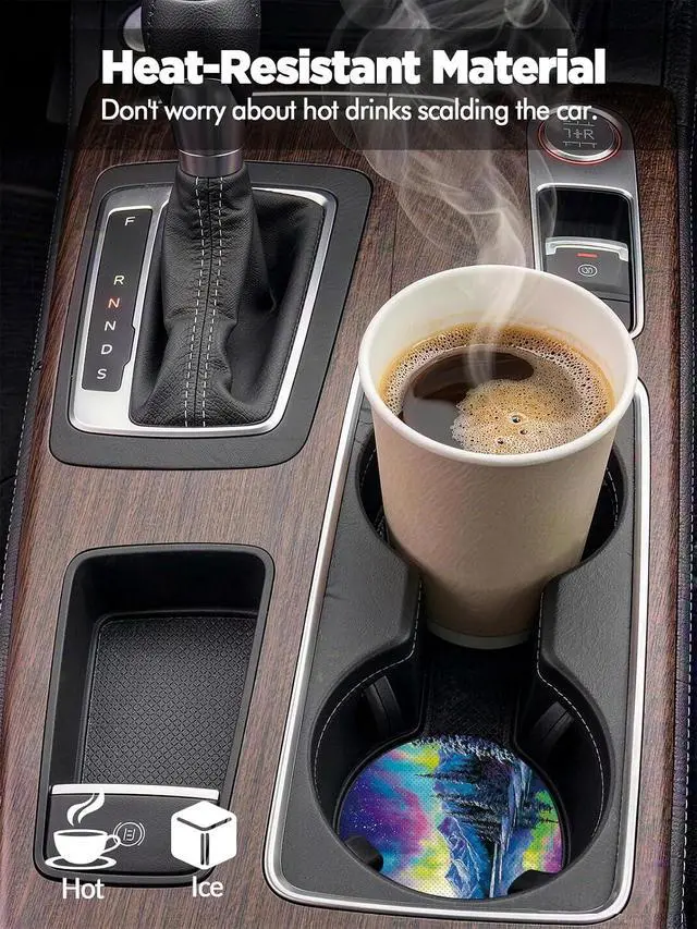 Alt view image 3 of 6 - WOCOCN Car Coasters for Cup Holders - 2 Pack 2.75" Universal Rubber, Aurora | Car Cup Coaster, Non-Slip Waterproof Car Interior Accessories, Cute Car Decor Gifts for Women and Men