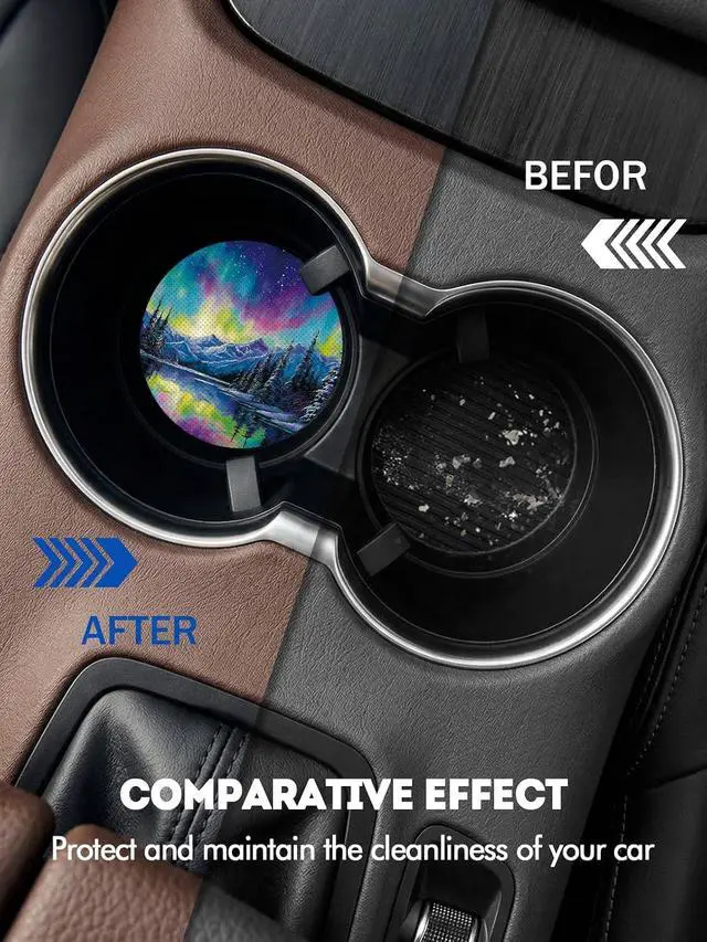 Alt view image 4 of 6 - WOCOCN Car Coasters for Cup Holders - 2 Pack 2.75" Universal Rubber, Aurora | Car Cup Coaster, Non-Slip Waterproof Car Interior Accessories, Cute Car Decor Gifts for Women and Men