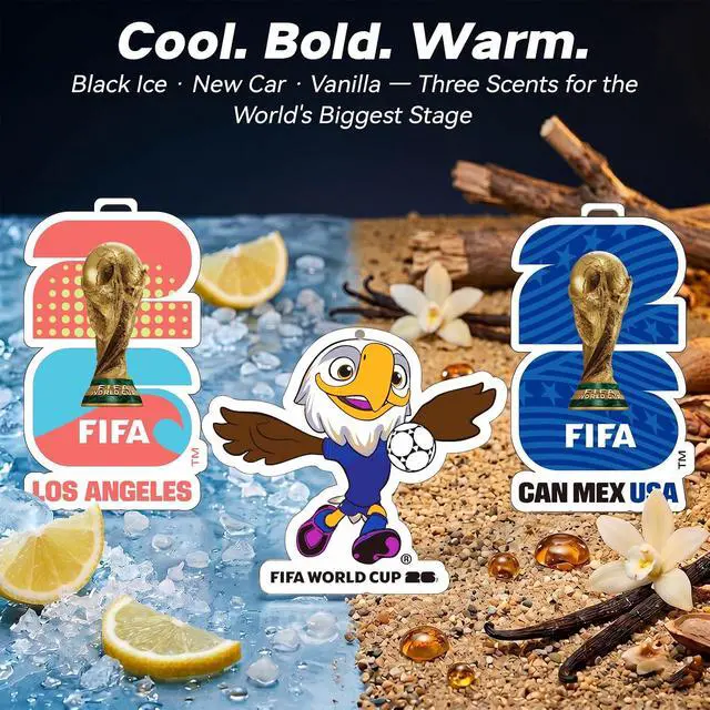 Alt view image 4 of 7 - 3 Pack FIFA World Cup 2026 Car Air Freshener, Los Angeles | 3 Different Long-Lasting Scents, Official FIFA World Cup 2026 Merchandise, FIFA Charms for Car, Closet, Home