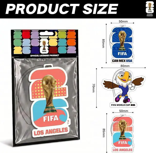 Alt view image 7 of 7 - 3 Pack FIFA World Cup 2026 Car Air Freshener, Los Angeles | 3 Different Long-Lasting Scents, Official FIFA World Cup 2026 Merchandise, FIFA Charms for Car, Closet, Home