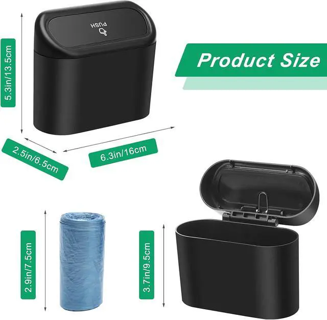 Alt view image 2 of 7 - AHIER Small Car Trash Can with Lid, Plastic Mini Car Garbage Can Portable Hanging Holder with 30pcs Bags for Cars, Office, Home