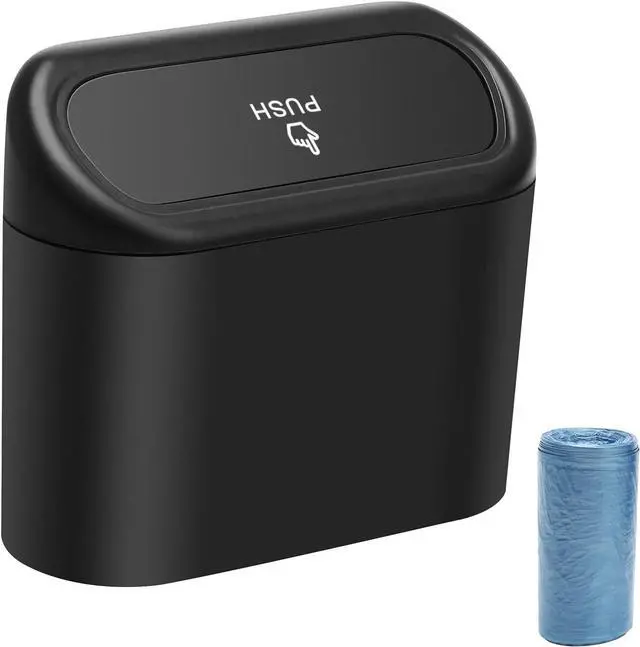 Main image of AHIER Small Car Trash Can with Lid, Plastic Mini Car Garbage Can Portable Hanging Holder with 30pcs Bags for Cars, Office, Home