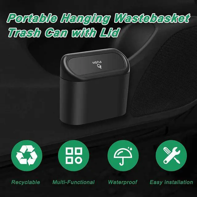 Alt view image 3 of 7 - AHIER Small Car Trash Can with Lid, Plastic Mini Car Garbage Can Portable Hanging Holder with 30pcs Bags for Cars, Office, Home