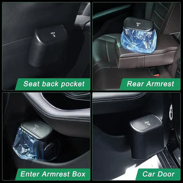 Alt view image 5 of 7 - AHIER Small Car Trash Can with Lid, Plastic Mini Car Garbage Can Portable Hanging Holder with 30pcs Bags for Cars, Office, Home