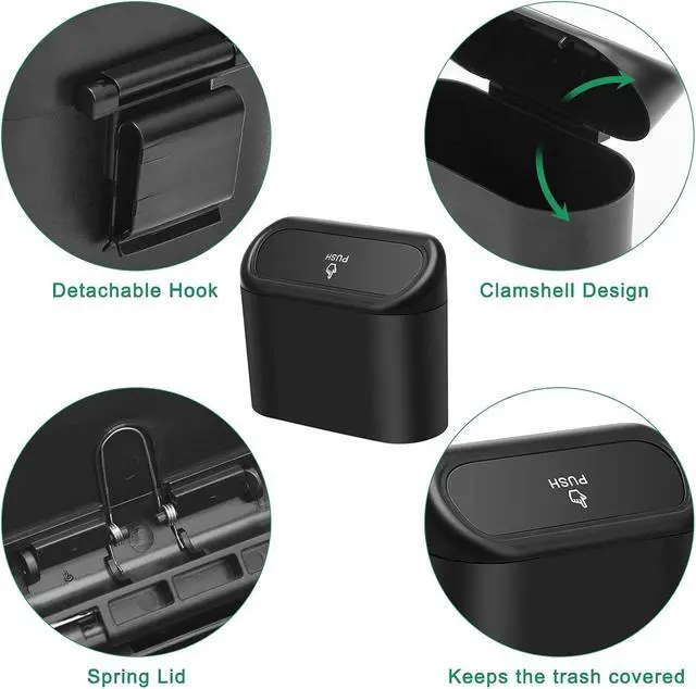 Alt view image 4 of 7 - AHIER Small Car Trash Can with Lid, Plastic Mini Car Garbage Can Portable Hanging Holder with 30pcs Bags for Cars, Office, Home