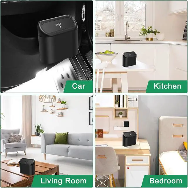 Alt view image 6 of 7 - AHIER Small Car Trash Can with Lid, Plastic Mini Car Garbage Can Portable Hanging Holder with 30pcs Bags for Cars, Office, Home