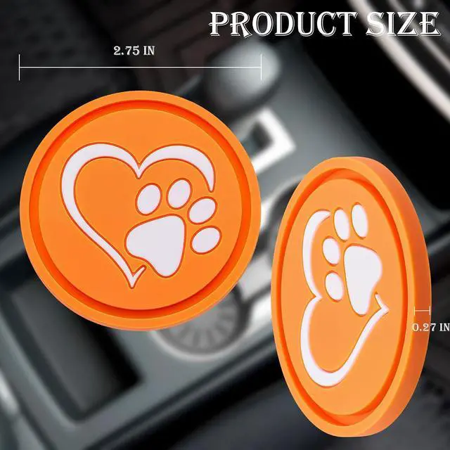 Alt view image 2 of 7 - 2PCS Cup Holder Coaster for Car 2.75 Inch Silicone Anti-Slip Insert, Soft Shockproof Cup Mat, Universal Auto Accessories for Women & Girls (Orange & White)