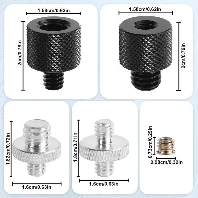 Alt view image 2 of 7 - 8pcs Tripod Screw Adapters, 1/4" to 3/8" Threaded Mount Converter Screw Tripod Accessories for Camera Light Stand Mic Stand and More