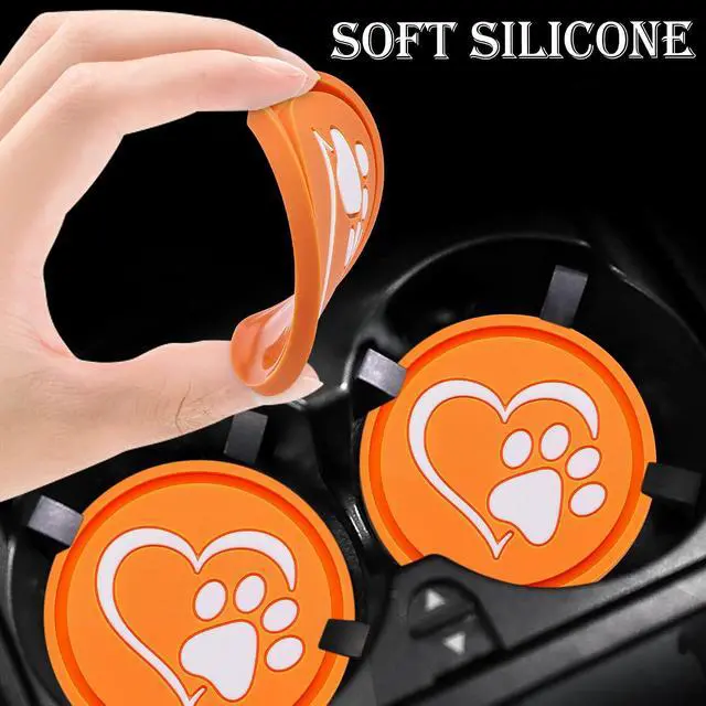Alt view image 4 of 7 - 2PCS Cup Holder Coaster for Car 2.75 Inch Silicone Anti-Slip Insert, Soft Shockproof Cup Mat, Universal Auto Accessories for Women & Girls (Orange & White)